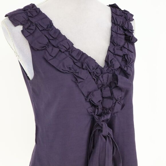 Baraschi Top Womens 6 Purple Ruffle Neck Blouse Side Zip Lined Fitted Romantic - Picture 6 of 16